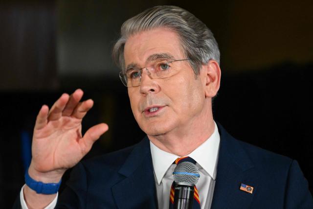 US Secretary of Treasury Scott Bessent speaks during a "Trump Accounts Tour" event in Westlake Village, California, on May 29, 2026. "Trump Accounts" are savings account for children that grow tax deferred. (Photo by Patrick T. Fallon / AFP)