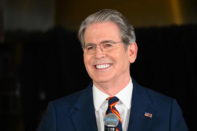 US Secretary of Treasury Scott Bessent speaks during a "Trump Accounts Tour" event in Westlake Village, California, on May 29, 2026. "Trump Accounts" are savings account for children that grow tax deferred. (Photo by Patrick T. Fallon / AFP)