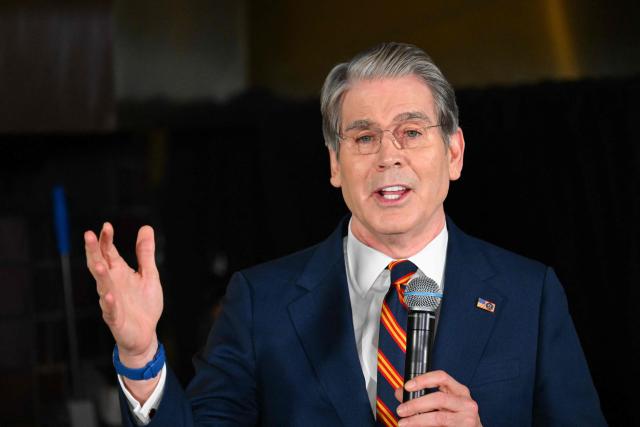 US Secretary of Treasury Scott Bessent speaks during a "Trump Accounts Tour" event in Westlake Village, California, on May 29, 2026. "Trump Accounts" are savings account for children that grow tax deferred. (Photo by Patrick T. Fallon / AFP)
