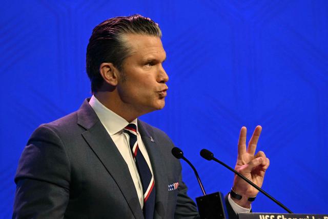 US Secretary of Defense Pete Hegseth delivers an address during the 23rd Shangri-La Dialogue summit in Singapore on May 30, 2026. (Photo by JAM STA ROSA / AFP)