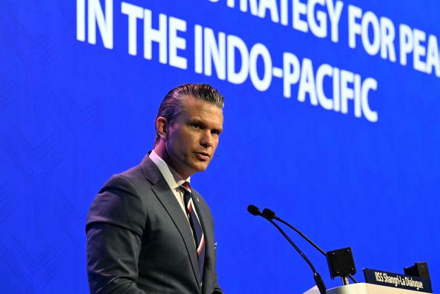 US Secretary of Defense Pete Hegseth delivers an address during the 23rd Shangri-La Dialogue summit in Singapore on May 30, 2026. (Photo by JAM STA ROSA / AFP)