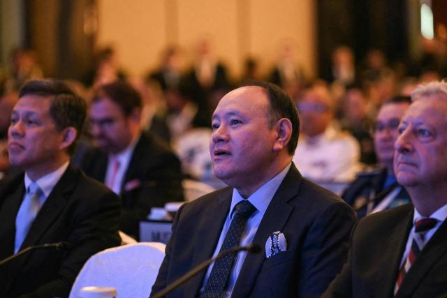 Philippines' Secretary of National Defense Gilberto Teodoro Jr. (C) attends a plenary session of the 23rd Shangri-La Dialogue summit in Singapore on May 30, 2026. (Photo by JAM STA ROSA / AFP)
