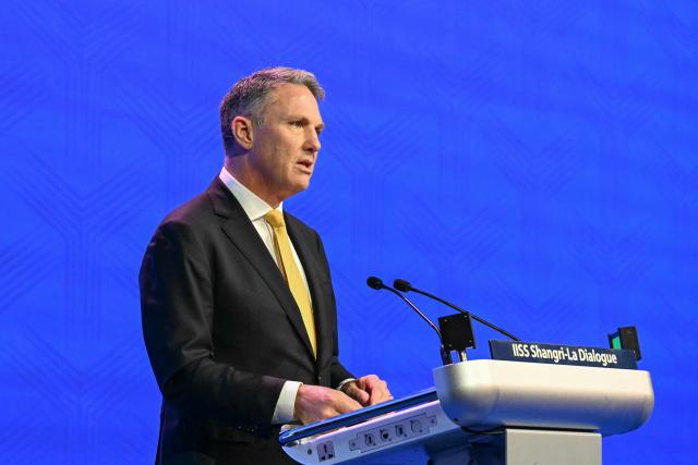 Australia's Deputy Prime Minister and Defence Minister Richard Marles speaks during a plenary session of the 23rd Shangri-La Dialogue summit in Singapore on May 30, 2026. (Photo by JAM STA ROSA / AFP)