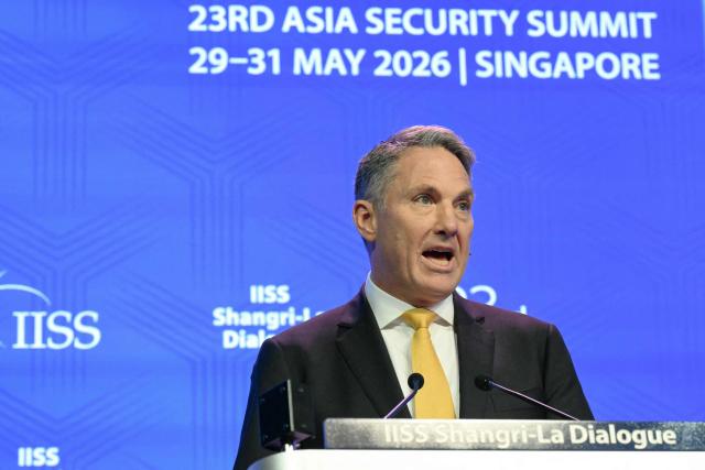 Australia's Deputy Prime Minister and Defence Minister Richard Marles speaks during a plenary session of the 23rd Shangri-La Dialogue summit in Singapore on May 30, 2026. (Photo by JAM STA ROSA / AFP)
