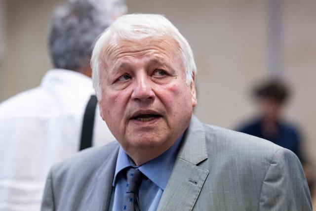 (FILES) Mayor of Istres Francois Bernardini looks on as he participates in a debate in Arles, southern France, on a high-voltage power line project between the Gard and Bouches-du-Rhone regions, on June 2, 2025. Mayor of Istres Francois Bernardini goes on trial in Paris on June 1, 2026, on charges of embezzlement of public funds. (Photo by Miguel MEDINA / AFP)