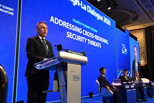 Norway's Defence Minister Tore Sandvik gives a speech at the 23rd Shangri-La Dialogue summit in Singapore on May 30, 2026. (Photo by JAM STA ROSA / AFP)