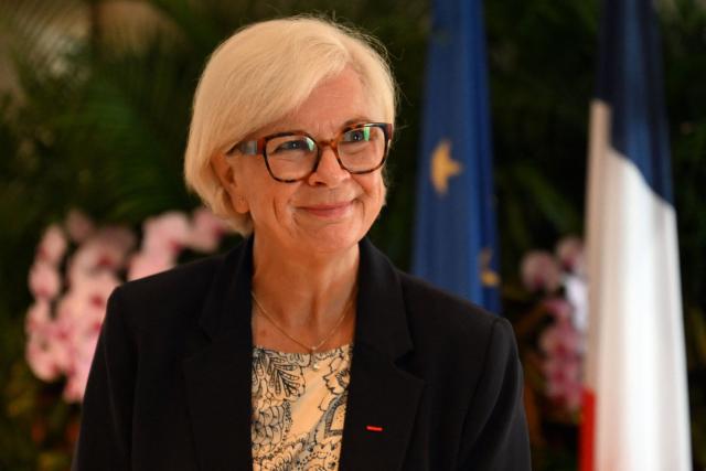 France's Minister for the Armed Forces and Veterans Catherine Vautrin takes part in an interview with AFP at the 23rd Shangri-La Dialogue summit in Singapore on May 30, 2026. (Photo by JAM STA ROSA / AFP)