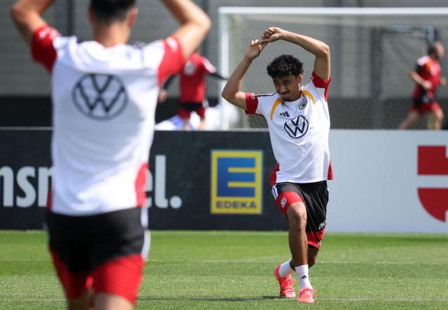 Germany's defender Nathaniel Brown attends a training session in Herzogenaurach, southern Germany on May 30, 2026, on the eve of the international friendly football match Germany against Finland. (Photo by Karl-Josef HILDENBRAND / AFP)