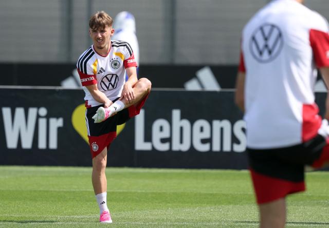 Germany's midfielder Lennart Karl attends a training session in Herzogenaurach, southern Germany on May 30, 2026, on the eve of the international friendly football match Germany against Finland. (Photo by Karl-Josef HILDENBRAND / AFP)
