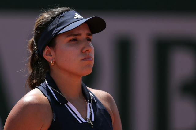 Colombia's Camila Osorio looks on as she plays against Anna Kalinskaya during their women's singles match on day 7 of the French Open tennis tournament at the Roland-Garros Complex in Paris on May 30, 2026. (Photo by Thomas SAMSON / AFP)