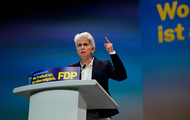 Germany's Free Democratic Party (FDP) Agnes Strack-Zimmermann delivers her speech during a party meeting in Berlin on May 30, 2026. (Photo by Tobias SCHWARZ / AFP)