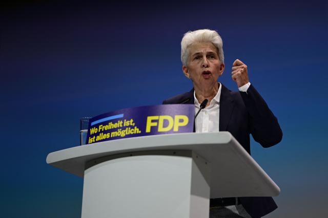 Germany's Free Democratic Party (FDP) Agnes Strack-Zimmermann delivers her speech during a party meeting in Berlin on May 30, 2026. (Photo by Tobias SCHWARZ / AFP)