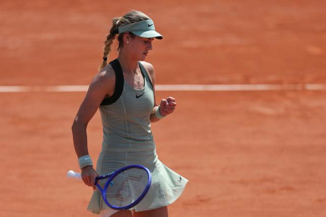 Anna Kalinskaya reacts to a point against Colombia's Camila Osorio during their women's singles match on day 7 of the French Open tennis tournament at the Roland-Garros Complex in Paris on May 30, 2026. (Photo by Thomas SAMSON / AFP)