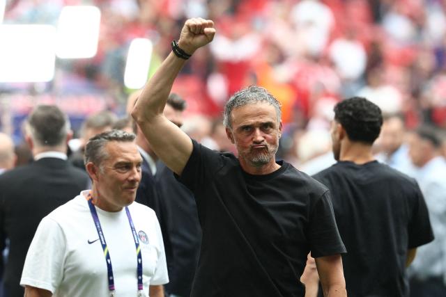 Paris Saint-Germain's Spanish head coach Luis Enrique gestures prior to the UEFA Champions League final football match between Paris Saint-Germain (PSG) and Arsenal FC at the Puskas Arena in Budapest on May 30, 2026. (Photo by FRANCK FIFE / AFP)