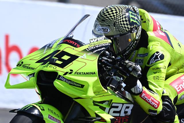Pertamina Enduro VR46 Raging Team's Italian MotoGP rider Fabio Di Giannantoni takes part in the sprint on the eve of the Italian Moto GP Grand Prix at Mugello circuit, in Mugello, near Florence on May 30, 2026. (Photo by Andreas SOLARO / AFP)