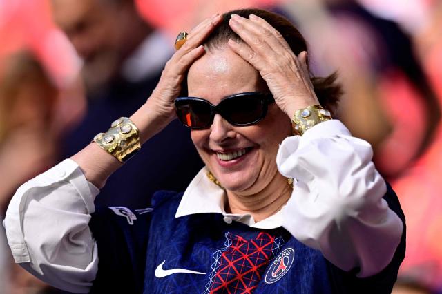 French actress Carole Bouquet is pictured prior to the UEFA Champions League final football match between Paris Saint-Germain (PSG) and Arsenal FC at the Puskas Arena in Budapest on May 30, 2026. (Photo by INA FASSBENDER / AFP)