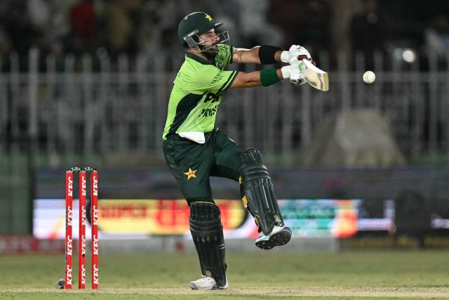 Pakistan's Sahibzada Farhan plays a shot during the first one-day international (ODI) cricket match between Pakistan and Australia at the Rawalpindi Cricket Stadium in Rawalpindi on May 30, 2026. (Photo by Aamir QURESHI / AFP)