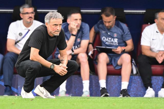 Paris Saint-Germain's Spanish head coach Luis Enrique watches the players from the touchline during the UEFA Champions League final football match between Paris Saint-Germain (PSG) and Arsenal FC at the Puskas Arena in Budapest on May 30, 2026. (Photo by Antonin THUILLIER / AFP)