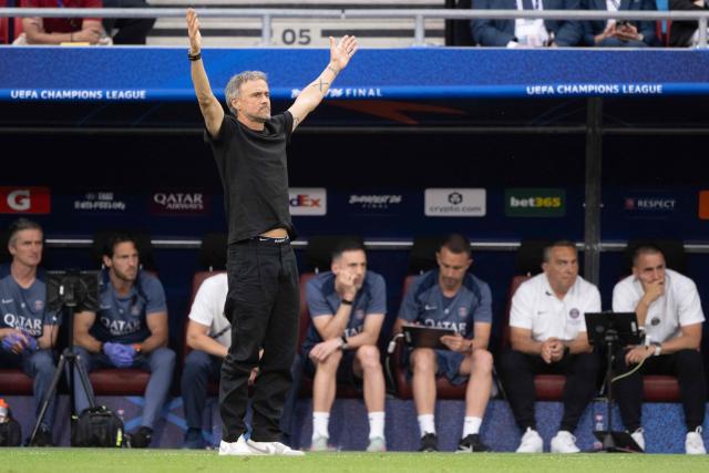 Paris Saint-Germain's Spanish head coach Luis Enrique reacts during the UEFA Champions League final football match between Paris Saint-Germain (PSG) and Arsenal FC at the Puskas Arena in Budapest on May 30, 2026. (Photo by Antonin THUILLIER / AFP)