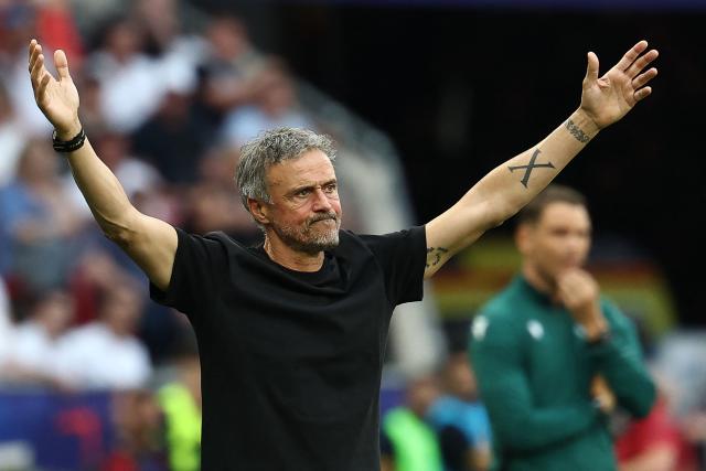 Paris Saint-Germain's Spanish head coach Luis Enrique gestures during the UEFA Champions League final football match between Paris Saint-Germain (PSG) and Arsenal FC at the Puskas Arena in Budapest on May 30, 2026. (Photo by FRANCK FIFE / AFP)