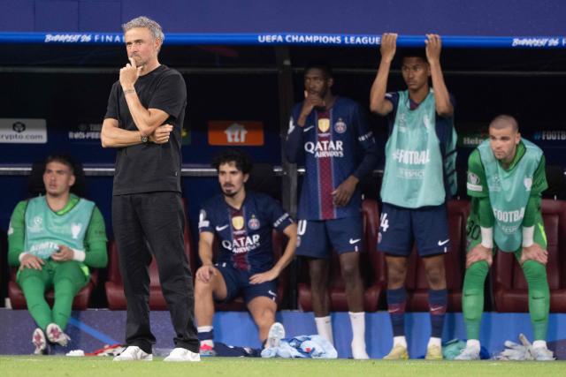 Paris Saint-Germain's Spanish head coach Luis Enrique looks on during the UEFA Champions League final football match between Paris Saint-Germain (PSG) and Arsenal FC at the Puskas Arena in Budapest on May 30, 2026. (Photo by Antonin THUILLIER / AFP)