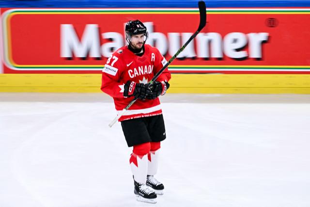 Canada’s forward #87 Sidney Crosby reacts during the IIHF Ice Hockey Men's World Championship semi-final match between Canada and Finland at the Swiss Life Arena in Zurich, on May 30, 2026. (Photo by Fabrice COFFRINI / AFP)