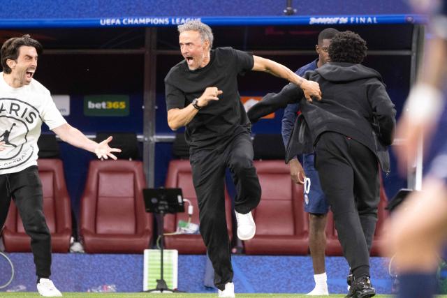 TOPSHOT - Paris Saint-Germain's Spanish head coach Luis Enrique celebrates winning  the UEFA Champions League final football match between Paris Saint-Germain (PSG) and Arsenal FC at the Puskas Arena in Budapest on May 30, 2026. (Photo by Antonin THUILLIER / AFP)