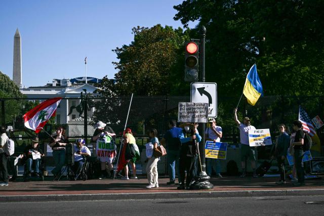 People demonstrate outside the White House in Washington, DC, on May 30, 2026. (Photo by Brendan SMIALOWSKI / AFP)