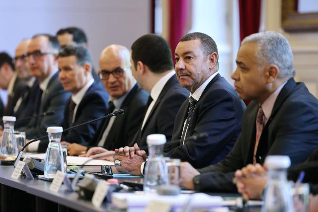 Algeria's Interior and Transport Minister Said Sayoud (2nd R) attends a meeting with his French counterpart at the French Interior Ministry in Paris on June 1, 2026. France's Interior minister hists his ALgerian counterpart for a ‘working visit’, which could mark a new stage in the thawing of relations between Algeria and France. (Photo by Kenzo TRIBOUILLARD / POOL / AFP)