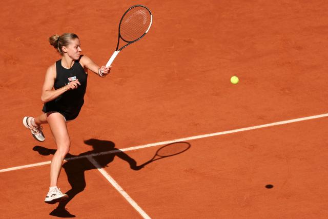 Poland's Maja Chwalinska plays a forehand return to France's Diane Parry during their women's singles match on day 9 of the French Open tennis tournament on Court Philippe-Chatrier at the Roland-Garros Complex in Paris on June 1, 2026. (Photo by Alain JOCARD / AFP)