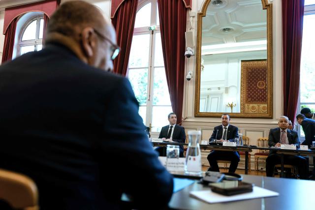 Algeria's Interior and Transport Minister Said Sayoud (R) attends a meeting with France's Interior Minister Laurent Nunez (L) at the French Interior Ministry in Paris on June 1, 2026. France's Interior minister hists his ALgerian counterpart for a ‘working visit’, which could mark a new stage in the thawing of relations between Algeria and France. (Photo by Kenzo TRIBOUILLARD / POOL / AFP)