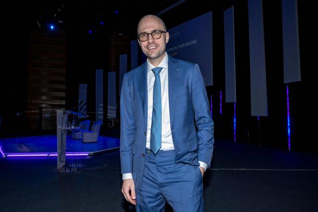 Chairman of The New York Time Company and Publisher of The New York Times Arthur Gregg Sulzberger poses after giving a speech on AI, Journalism and the certain future of the public square on the opening day of the 77th World News Media Congress in Marseille, southern France on June 1, 2026. (Photo by MIGUEL MEDINA / AFP)