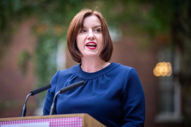 Britain's Education Secretary Bridget Phillipson speaks during a reception in the garden of 10 Downing Street in London on June 1, 2026, for parents, families and care givers to mark International Parents Day (Photo by James Manning / POOL / AFP)