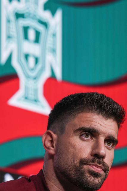 Portugal’s midfielder Ruben Neves gives a press conference ahead of the FIFA World Cup 2026 at Cidade do Futebol in Oeiras on June 1, 2026. (Photo by PATRICIA DE MELO MOREIRA / AFP)