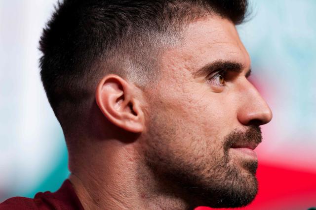 Portugal’s midfielder Ruben Neves gives a press conference ahead of the FIFA World Cup 2026 at Cidade do Futebol in Oeiras on June 1, 2026. (Photo by PATRICIA DE MELO MOREIRA / AFP)