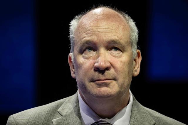 Editor-in-Chief of The Globe and Mail and President of the World Editors Forum (WEF) David Walmsley looks on after giving the 2026 WAN-IFRA Golden Pen of Freedom award on the first day of the 77th World News Media Congres in Marseille, southern France on June 1, 2026. (Photo by MIGUEL MEDINA / AFP)