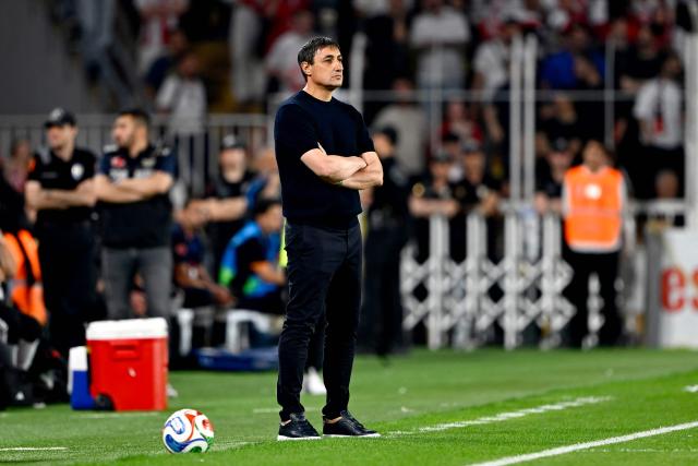 North Macedonia's head coach Goce Sedloski looks on during the international friendly football match between Turkey and North Macedonia at the Chobani stadium in Istanbul on June 1, 2026, ahead of the 2026 FIFA World Cup. (Photo by Yasin AKGUL / AFP)