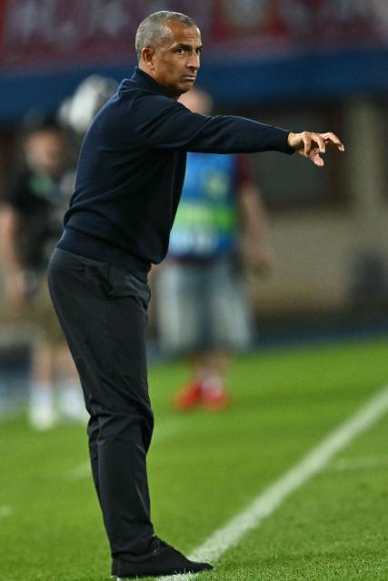 Tunisia's French head coach Sabri Lamouchi reacts from the sidelines during the friendly football match between Austria and Tunisia in Vienna, Austria on June 1, 2026 ahead of the 2026 FIFA World Cup football tournament. (Photo by Joe Klamar / AFP)