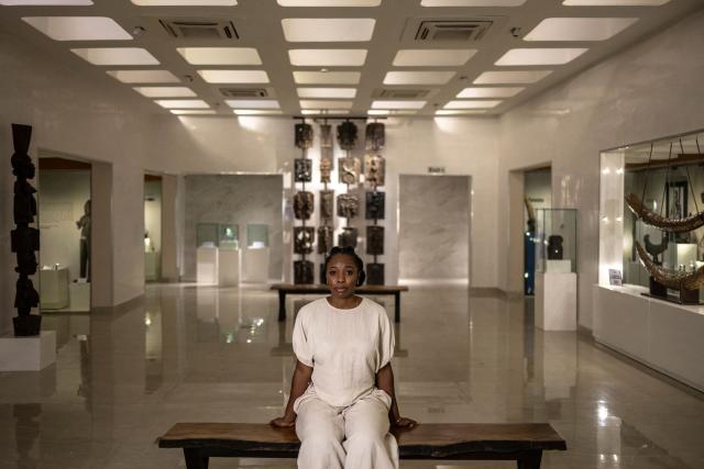 Tinuke Odunfa, interior designer of the new gallery, poses for a photograph as she sits inside the National Museum in Lagos on April 23, 2026. (Photo by OLYMPIA DE MAISMONT / AFP)