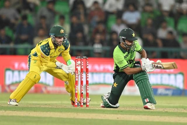 Pakistan's Shadab Khan plays a shot during the second one-day international (ODI) cricket match between Pakistan and Australia at Gaddafi Stadium in Lahore on June 2, 2026. (Photo by Arif ALI / AFP)