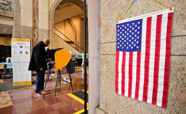 People vote at a polling location at the Metro Headquarters Building during California's state primary election in Los Angeles, California, on June 2, 2026. Californians go to the polls Tuesday in the first round of voting for a new governor, with a tight three-way race for two run-off spots, while people in Los Angeles will also be voting for a new mayor. The state's so-called "jungle primary" pits all comers against each other -- regardless of party -- with the top two vote-getters advancing to the November general election to replace term-limited Governor Gavin Newsom. (Photo by Frederic J. BROWN / AFP)