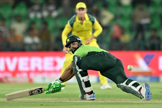 Pakistan's Shadab Khan plays a shot  during the second one-day international (ODI) cricket match between Pakistan and Australia at Gaddafi Stadium in Lahore on June 2, 2026. (Photo by Arif ALI / AFP)