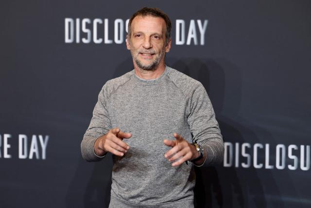 French actor and film director Mathieu Kassovitz poses upon arrival for the premier of "Disclosure Day" at the Grand Rex in Paris on June 2, 2026. (Photo by Xavier GALIANA / AFP)