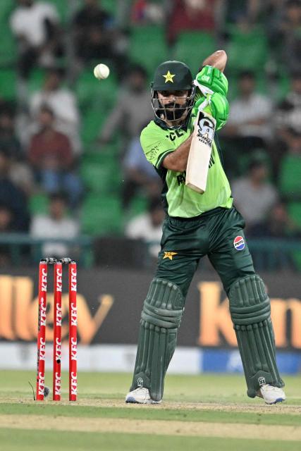 Pakistan's Shadab Khan plays a shot during the second one-day international (ODI) cricket match between Pakistan and Australia at Gaddafi Stadium in Lahore on June 2, 2026. (Photo by Arif ALI / AFP)