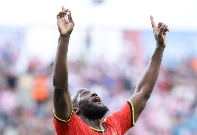 Belgium forward Romelu Lukaku #9 celebrates after scoring a goal during the international friendly football match between Croatia and Belgium ahead of the 2026 FIFA World Cup football tournament at the Rujevica Stadium in Rijeka on June 2, 2026. (Photo by MARKO PERKOV / AFP)