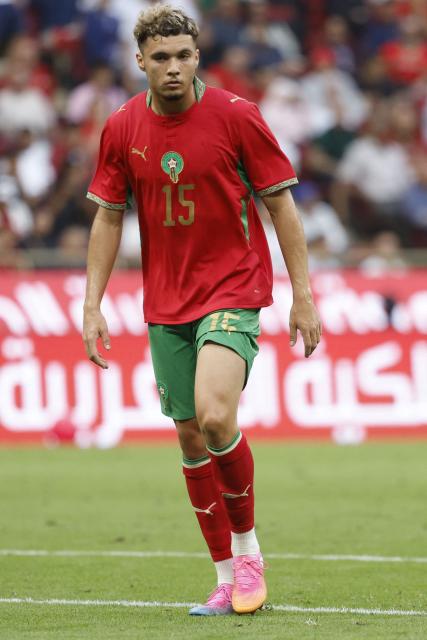 Morocco's player #15 Samir El Mourabet reacts during the friendly football match between Morocco and Madagascar at the Prince Moulay Abdellah Stadium in Rabat on June 2, 2026. (Photo by Abdel Majid BZIOUAT / AFP)