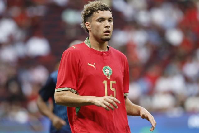 Morocco's player #15 Samir El Mourabet reacts during the friendly football match between Morocco and Madagascar at the Prince Moulay Abdellah Stadium in Rabat on June 2, 2026. (Photo by Abdel Majid BZIOUAT / AFP)