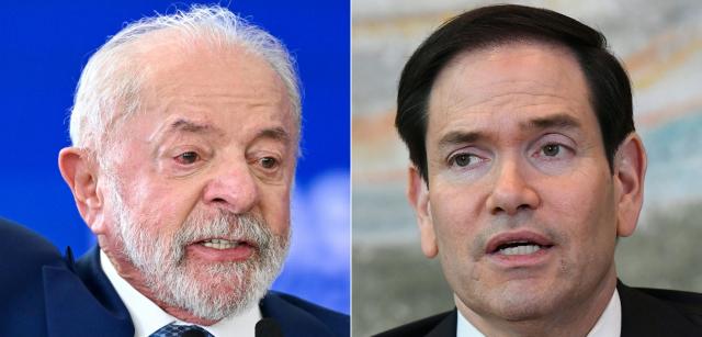 (COMBO) This combination of pictures created on June 02, 2026 shows Brazil's President Luiz Inacio Lula da Silva (L) gesturing as he speaks during the launch of the government program "Brazil Against Organized Crime" at the Planalto Palace in Brasilia on May 12, 2026, and US Secretary of State Marco Rubio attending a meeting with Armenian Foreign Minister at Yerevan's Zvartnots international airport on May 26, 2026. Brazil's President Luiz Inacio Lula da Silva slammed on June 2, 2026 US Secretary of State Marco Rubio as the "mortal enemy" of some Latin American countries as he reacted to the threat of fresh tariffs. (Photo by Evaristo Sa and KAREN MINASYAN / AFP)