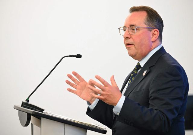 Los Angeles County Registrar-Recorder/County Clerk Dean C. Logan speaks during a press conference at the Los Angeles County Ballot Processing Center during California's state primary election in the City of Industry, California, on June 2, 2026. Californians go to the polls Tuesday in the first round of voting for a new governor, with a tight three-way race for two run-off spots, while people in Los Angeles will also be voting for a new mayor. The state's so-called "jungle primary" pits all comers against each other -- regardless of party -- with the top two vote-getters advancing to the November general election to replace term-limited Governor Gavin Newsom. (Photo by Patrick T. Fallon / AFP)