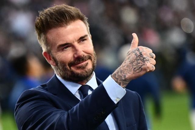 (FILES) David Beckham, president and co-owner of Inter Miami, gives a thumbs up ahead of the MLS football match between LA Galaxy and Inter Miami FC at Dignity Health Sports Park on February 25, 2024, in Carson California. Soccer star David Beckham will receive his star on the Hollywood Walk of Fame on June 12, one day after the start of the North American World Cup, the organization in charge of the famous boulevard reported on June 2. Tom Cruise and Victoria Beckham, “Posh Spice,” businesswoman and wife of the former British midfielder, will be the speakers at the ceremony honoring the former Manchester United and Real Madrid player. (Photo by Patrick T. Fallon / AFP)